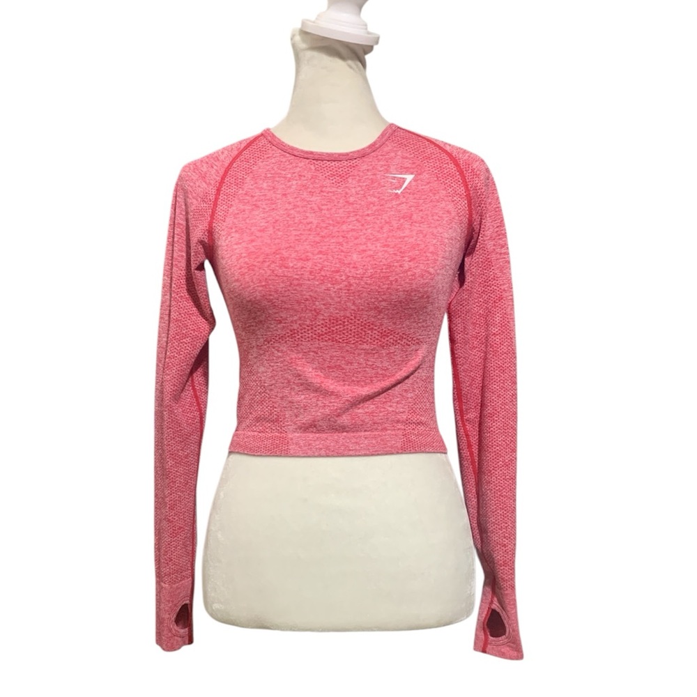 Gymshark Coral Red Seamless Athleisure Long Sleeve Thumbhole Workout Crop Top